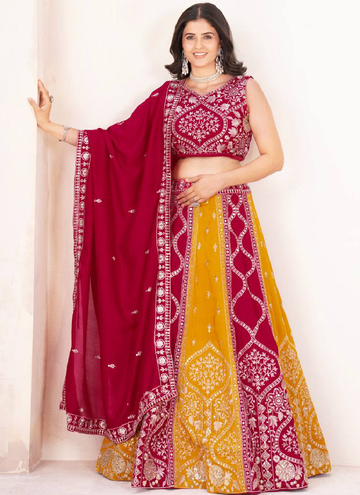 Multi Color Sequence Embroidered Georgette Wedding Wear Lehenga Choli